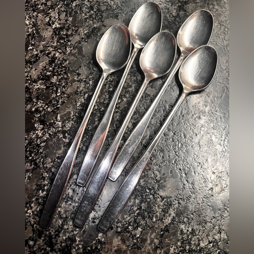 Rogers Cutlery Co Stainless Steel Iced Tea Spoons Set 5 1960s vintage modern 70s